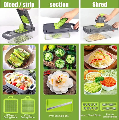 Vegetable Chopper, Multifunctional 13 in 1 Food Chopper, Kitchen Manual Julienne Grater Cutter for Onion, Garlic, Carrot, Potato, Tomato, Fruit, Salad