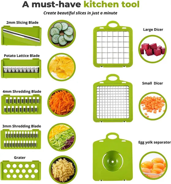 Vegetable Chopper, Multifunctional 13 in 1 Food Chopper, Kitchen Manual Julienne Grater Cutter for Onion, Garlic, Carrot, Potato, Tomato, Fruit, Salad