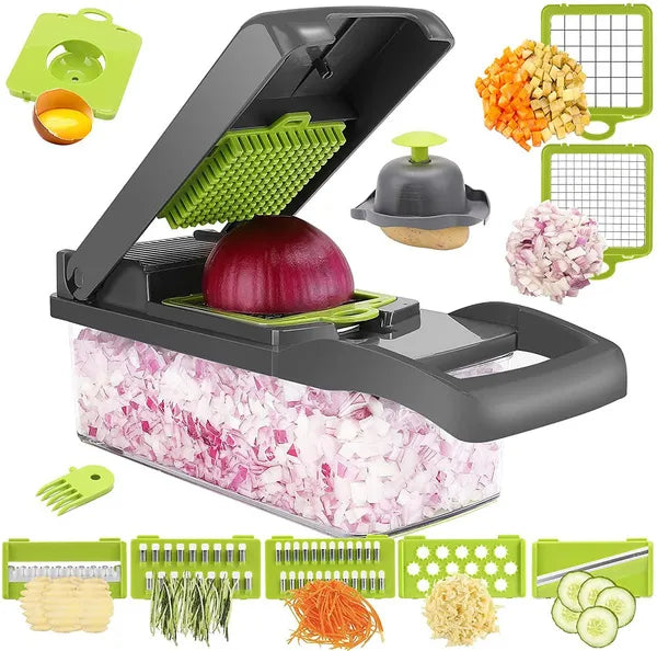Vegetable Chopper, Multifunctional 13 in 1 Food Chopper, Kitchen Manual Julienne Grater Cutter for Onion, Garlic, Carrot, Potato, Tomato, Fruit, Salad