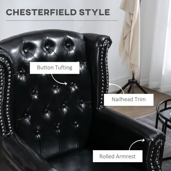 Wingback Accent Chair Tufted Chesterfield Style Armchair with Nail Head Trim for Living Room Bedroom Black