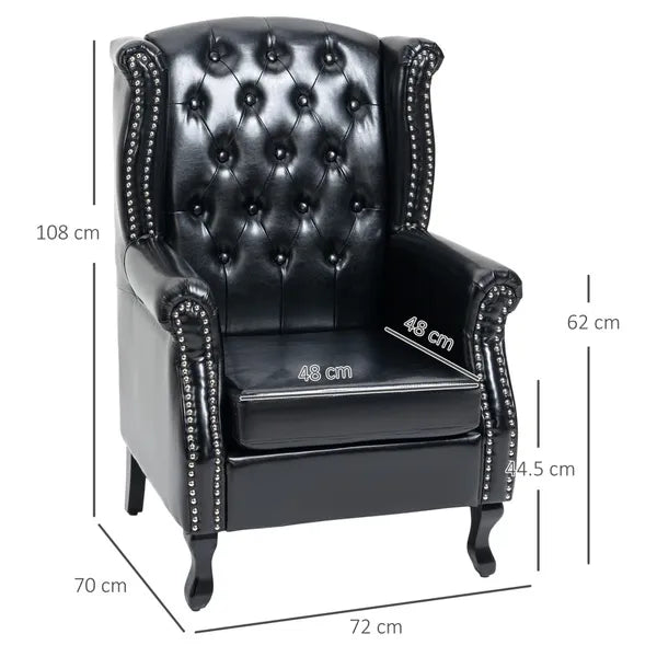 Wingback Accent Chair Tufted Chesterfield Style Armchair with Nail Head Trim for Living Room Bedroom Black