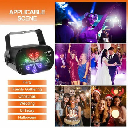 UV Stage Laser Projector - 480 Adjustable Patterns & Sound Activated Strobe Party Light