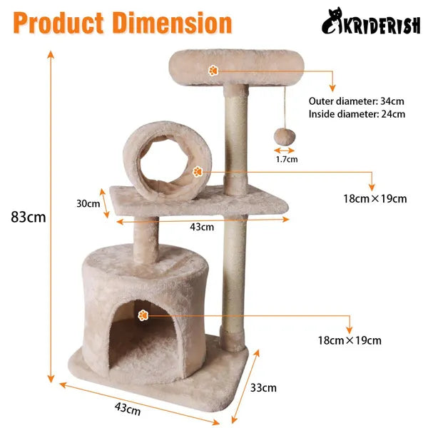 83CM Luxury Large Multi-level Cat Tree Scratching Post Kitten Climbing Tower Activity Centre Cat Toy
