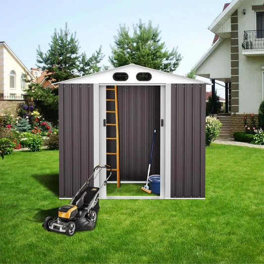 Outdoor Metal Storage with Sliding Doors and Vents Garden Shed Steel Anti-Corrosion Bike House 8' x 6'