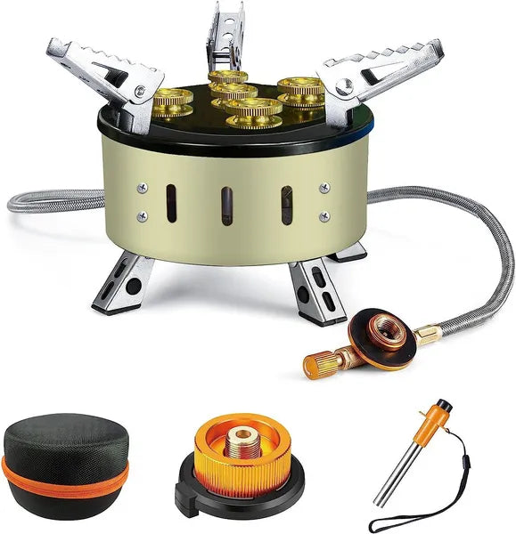 Camping Gas Stove, Adjustable & Folding Outdoor Gas Burner Portable Windproof Backpacking 1300W