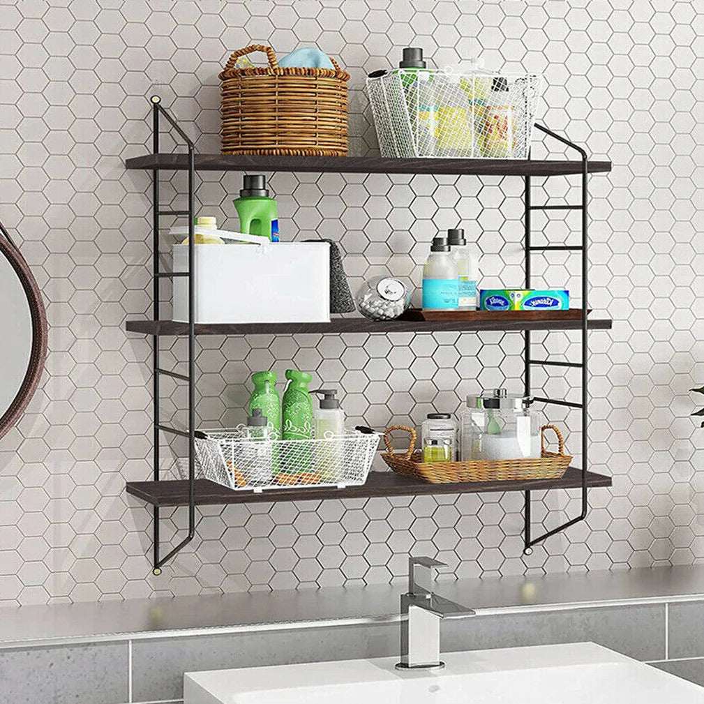 3 Tier Floating Wall Shelf Unit Kitchen Wall Storage Display Shelf Bookshelf