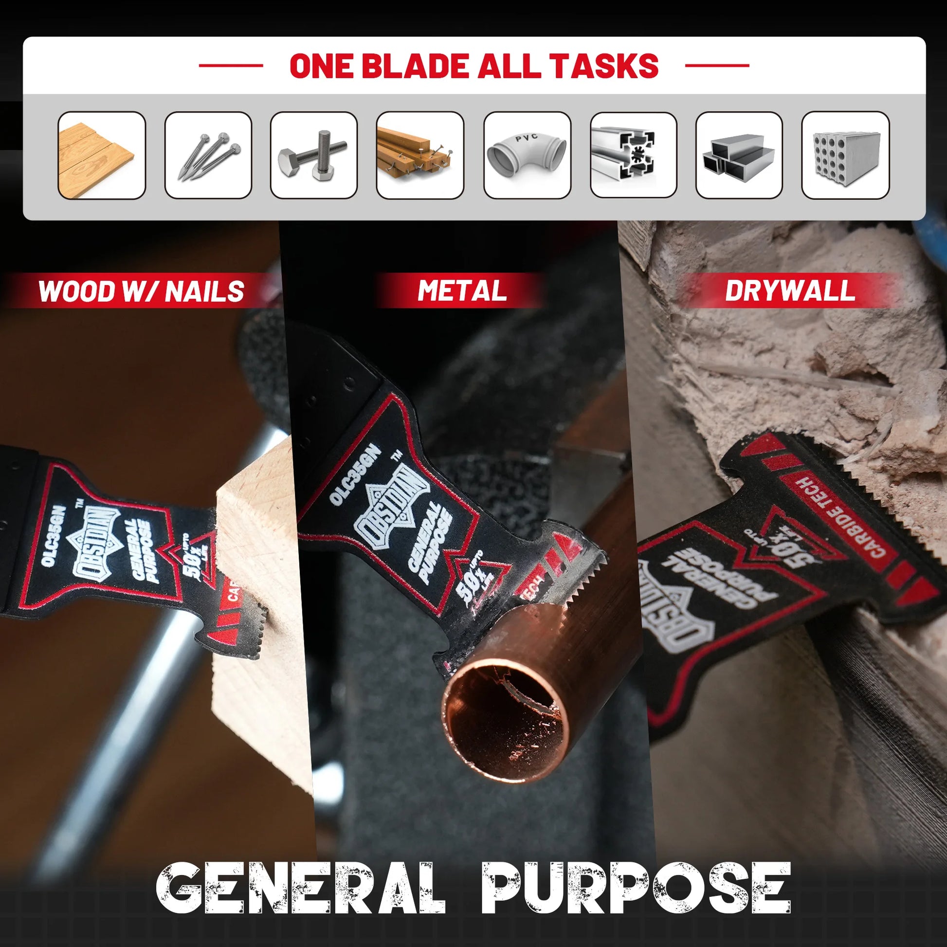 EZARC Obsidian Carbide Oscillating Saw Blades 4Pcs Ticn Quick Release Multi Tool Blades for Metal Nails Wood Plaster Drywall PVC