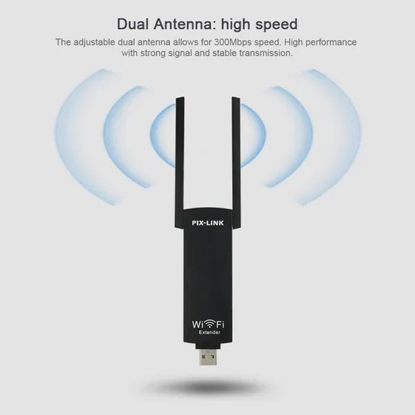 PIXLINK Wireless Wifi Repeater 300mbps USB Wireless Router Signal Amplifier Dual Antennas Range Extender 2.5GHz