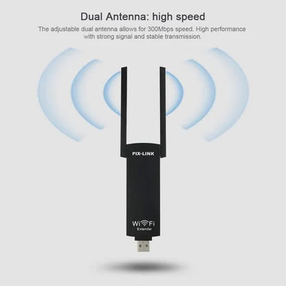 PIXLINK Wireless Wifi Repeater 300mbps USB Wireless Router Signal Amplifier Dual Antennas Range Extender 2.5GHz