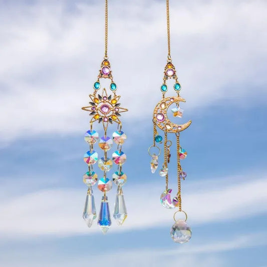 Crystal Pendant Window Prisms Rainbow Vintage Wind Chimes Sun Moon Hanging Light Catcher Home Garden Craft Decoration