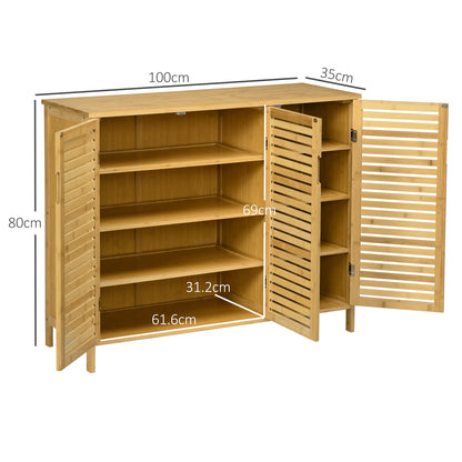 Rustic Shoe Cabinet, 3 Door Shoe Storage Cabinet with 8 Shelves, Natural Wood Finish