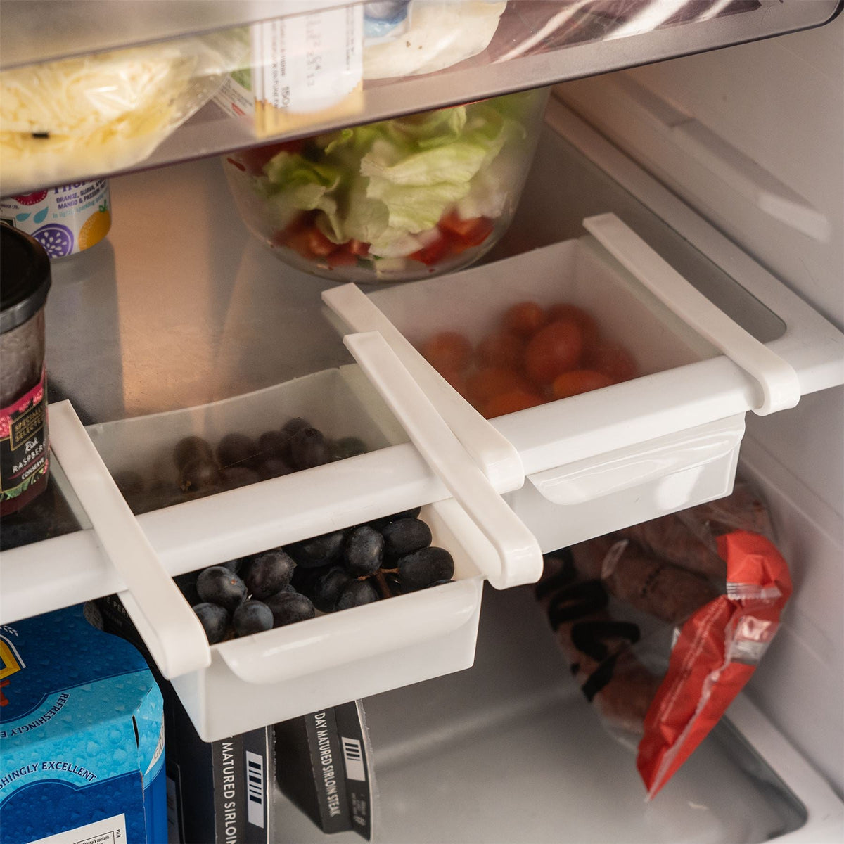 Pukkr Fridge Storage Drawers | Pack of 4 | BPA-Free Plastic | 16x15x7cm | Adjustable Arms | Drainage Holes | Hand Wash | 2-Year Warranty