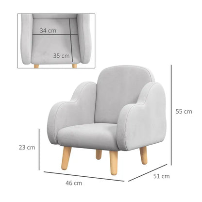 Toddler Kids Children's Armchair Chair Mini Sofa With Arm Rest Wooden Frame Sponge Velvet PP Legs Cloud Shape Ages 1.5-5 Years