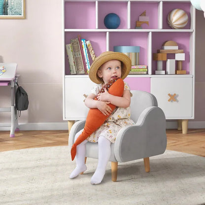 Toddler Kids Children's Armchair Chair Mini Sofa With Arm Rest Wooden Frame Sponge Velvet PP Legs Cloud Shape Ages 1.5-5 Years