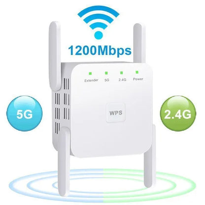 1200Mbps WiFi Repeater 4-Antenna Wi-Fi Amplifier Signal Booster Wireless AP Access Point 2.4GHz 5.8GHz WiFi Range Extender