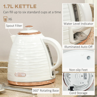 HOMCOM Kettle and Toaster Sets, 1600W 1.7L Rapid Boil Kettle & 4 Slice Toaster with 7 Browning Controls, Defrost, Reheat and Crumb Tray, Otter Thermostat,