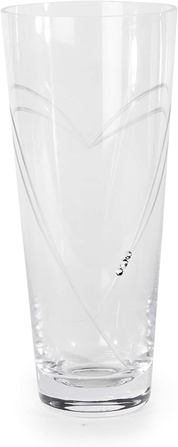 Maison & White Etched Heart Lead-Free Crystal Glass Vase | Gemstone Detail | Large 13x13x30cm | 1078g | Flowers Centrepiece | Anniversary Birthday Mother's Day Gift | 2-Year Warranty