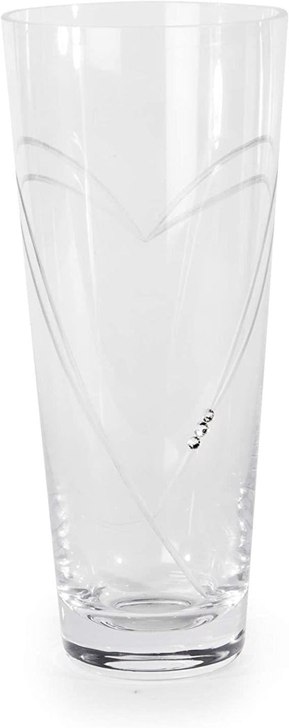 Maison & White Etched Heart Lead-Free Crystal Glass Vase | Gemstone Detail | Large 13x13x30cm | 1078g | Flowers Centrepiece | Anniversary Birthday Mother's Day Gift | 2-Year Warranty