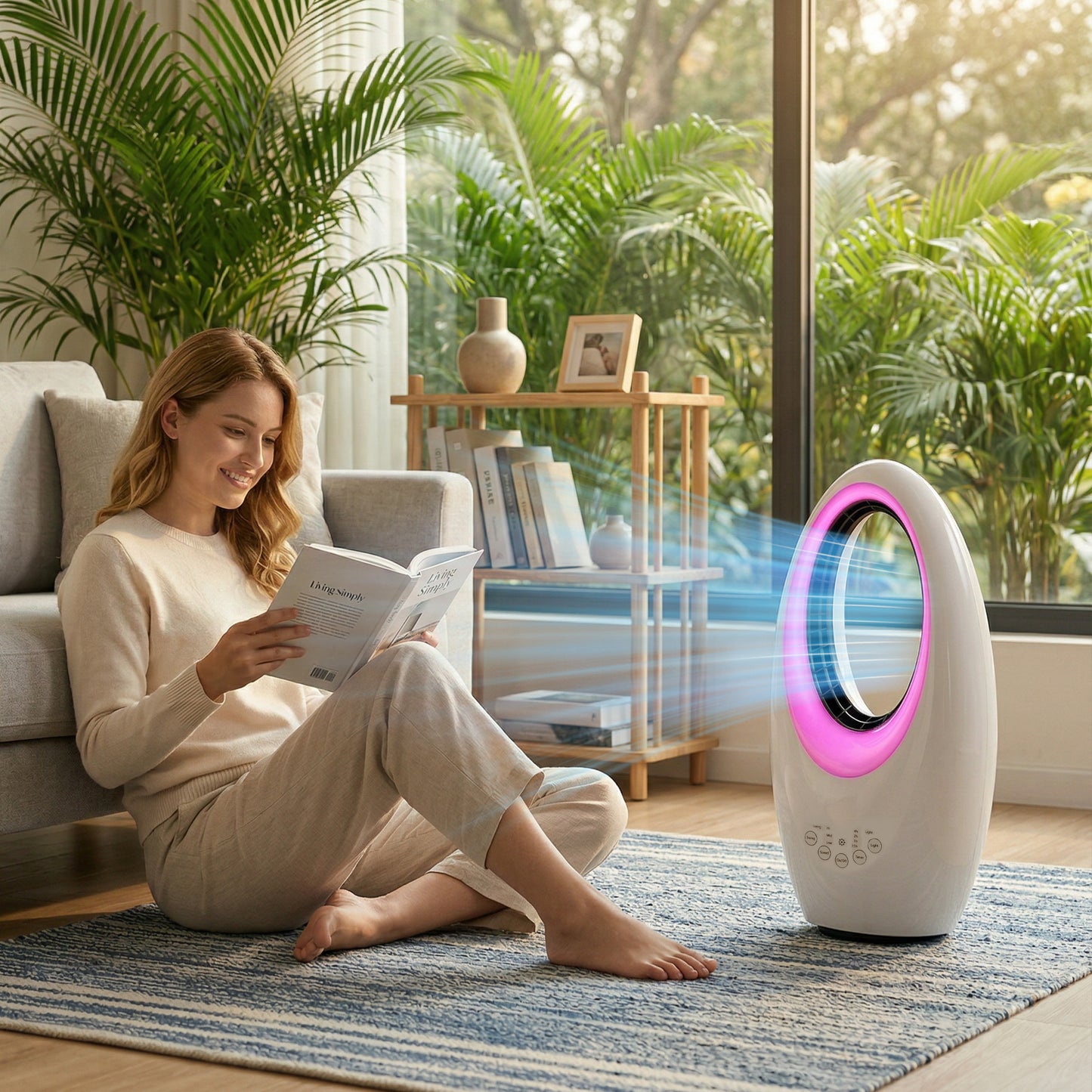 Bladeless Tower Fan | 36dB Quiet | 60° Oscillation | 4-Colour LED | 3 Speeds | 7.5hr Timer | Remote | White