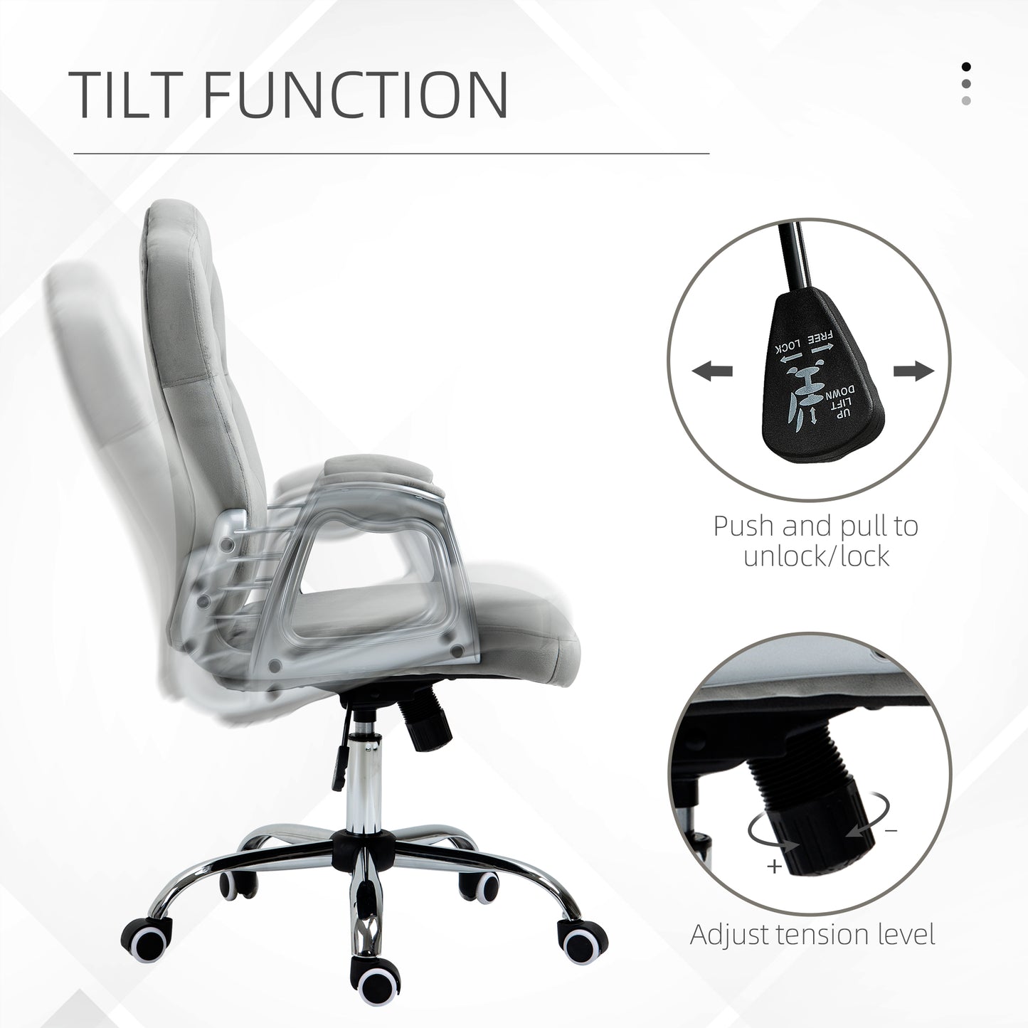 Glamour Velvet-Feel Office Chair | Diamante Back | Thick Padding | Adjustable Tilt | Armrests | 5 Wheels | Height Adjustable 47-57cm | 120kg | Grey