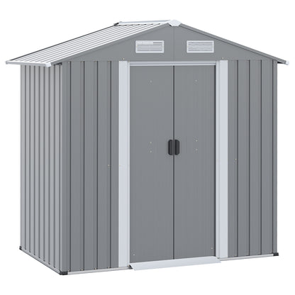 6.4 x 3.6ft Garden Metal Storage Shed w/ Double Sliding Door and Air Vents, Tool Storage for Backyard Patio Lawn, Grey