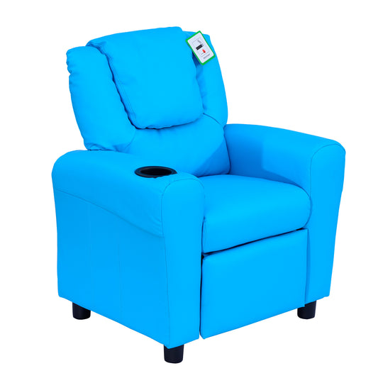 Kids Children's Faux Leather Comfy Recliner Armchair With Cup Holder Blue / Pink