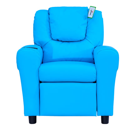 Kids Children's Faux Leather Comfy Recliner Armchair With Cup Holder Blue / Pink