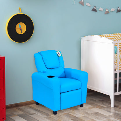 Kids Children's Faux Leather Comfy Recliner Armchair With Cup Holder Blue / Pink