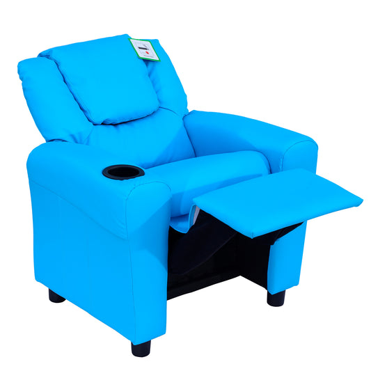 Kids Children's Faux Leather Comfy Recliner Armchair With Cup Holder Blue / Pink