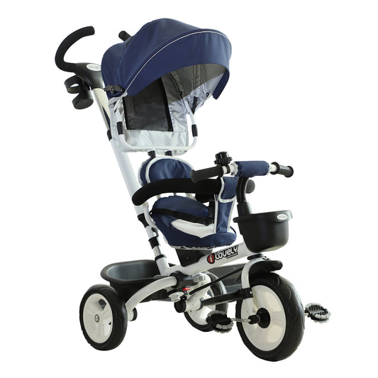 HOMCOM 4-in-1 Tricycle 3 Wheels Baby Pedal Trike W/ Canopy for Ages Over 18 Months Toddler, Blue