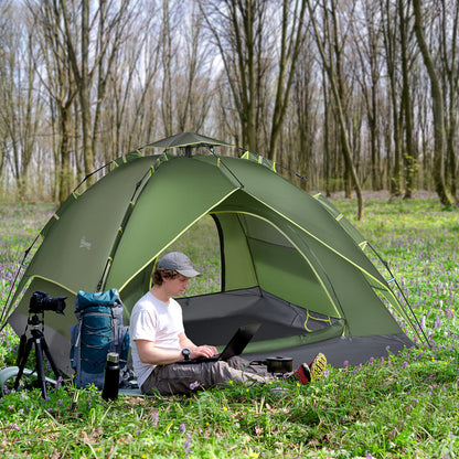 Outsunny 3 Man Pop Up Garden Tent Camping Gazebo 210W x 210L x 140H Cm  Dark Green