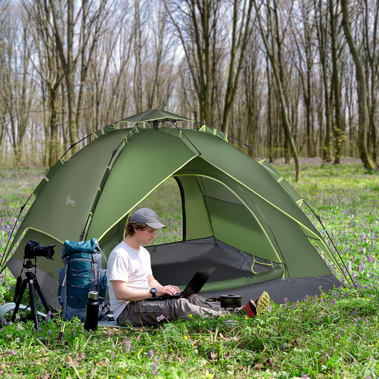 Outsunny 3 Man Pop Up Garden Tent Camping Gazebo 210W x 210L x 140H Cm  Dark Green