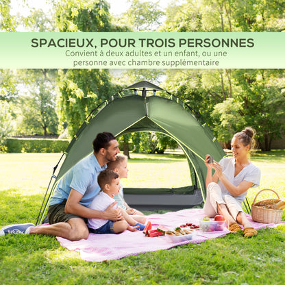 Outsunny 3 Man Pop Up Garden Tent Camping Gazebo 210W x 210L x 140H Cm  Dark Green