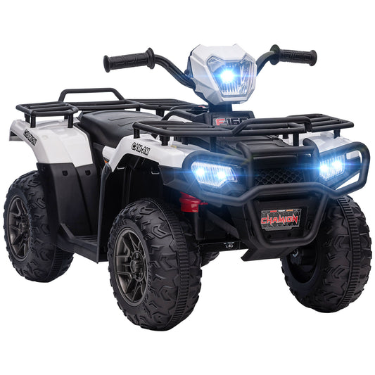 Kids Quad Bike with Forward Reverse Functions, Electric Ride On ATV with Music, LED Headlights, for Ages 3-5 Years - White 12V