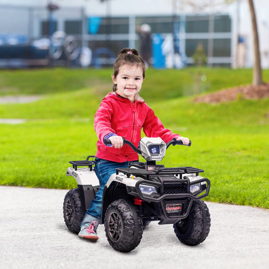 Kids Quad Bike with Forward Reverse Functions, Electric Ride On ATV with Music, LED Headlights, for Ages 3-5 Years - White 12V