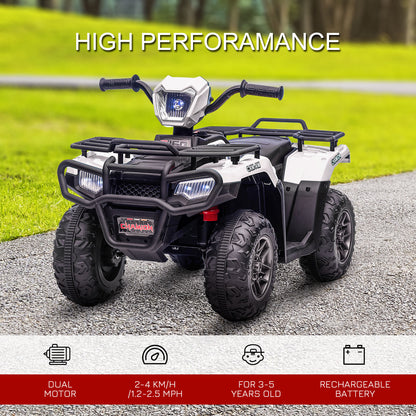 Kids Quad Bike with Forward Reverse Functions, Electric Ride On ATV with Music, LED Headlights, for Ages 3-5 Years - White 12V