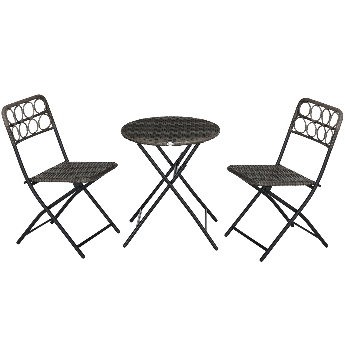 Outdoor Balcony Lawn Pool Patio Garden Rattan Wicker Bistro Set + Easy Folding Hand Woven Rattan Coffee Table + Chairs / Grey