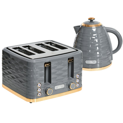 HOMCOM Kettle and Toaster Sets, 1600W 1.7L Rapid Boil Kettle & 4 Slice Toaster with 7 Browning Controls, Defrost, Reheat and Crumb Tray, Otter Thermostat,