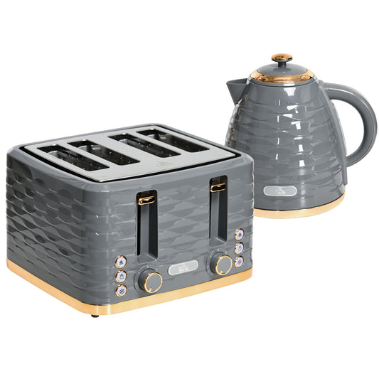 HOMCOM Kettle and Toaster Sets, 1600W 1.7L Rapid Boil Kettle & 4 Slice Toaster with 7 Browning Controls, Defrost, Reheat and Crumb Tray, Otter Thermostat,