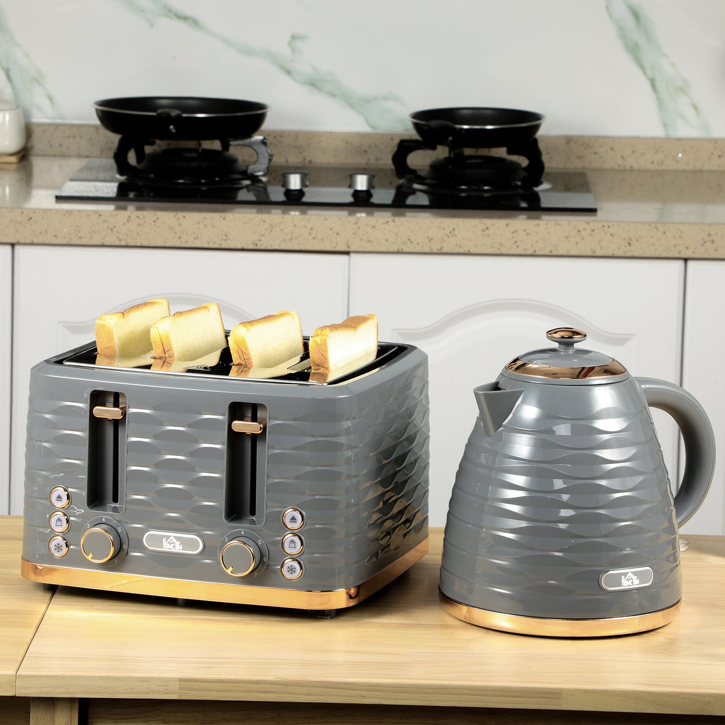 HOMCOM Kettle and Toaster Sets, 1600W 1.7L Rapid Boil Kettle & 4 Slice Toaster with 7 Browning Controls, Defrost, Reheat and Crumb Tray, Otter Thermostat,