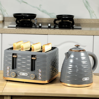 HOMCOM Kettle and Toaster Sets, 1600W 1.7L Rapid Boil Kettle & 4 Slice Toaster with 7 Browning Controls, Defrost, Reheat and Crumb Tray, Otter Thermostat,