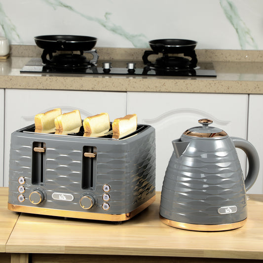 HOMCOM Kettle and Toaster Sets, 1600W 1.7L Rapid Boil Kettle & 4 Slice Toaster with 7 Browning Controls, Defrost, Reheat and Crumb Tray, Otter Thermostat,