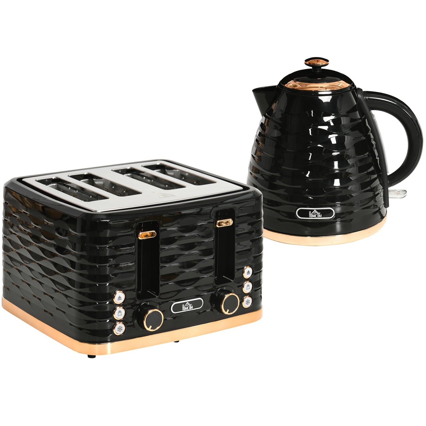 HOMCOM Kettle and Toaster Sets, 1600W 1.7L Rapid Boil Kettle & 4 Slice Toaster with 7 Browning Controls, Defrost, Reheat and Crumb Tray, Otter Thermostat,