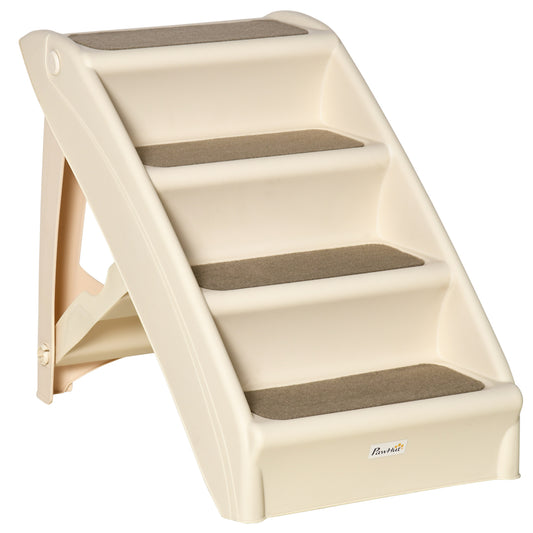 Foldable Doggy Steps Pet Stairs 4-Step For Cats Small Dogs Non-slip Mats 62 x 38 x 49.5 cm, Beige