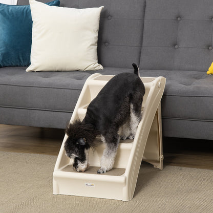 Foldable Doggy Steps Pet Stairs 4-Step For Cats Small Dogs Non-slip Mats 62 x 38 x 49.5 cm, Beige