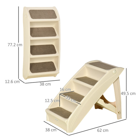 Foldable Doggy Steps Pet Stairs 4-Step For Cats Small Dogs Non-slip Mats 62 x 38 x 49.5 cm, Beige