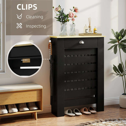 MDF & Particle Board Radiator Cover with 1 Drawer | Slatted Design | Skirting Board Cut-Outs | Easy-Fix Clips | Wood-Effect Top | 5kg Drawer Capacity | 78x19x95.5cm | Black