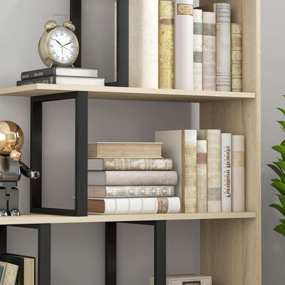 5 Tier Ladder Bookcase | Display Shelf | Particleboard | Anti-Tip | 102x30x160cm | 80kg | Oak