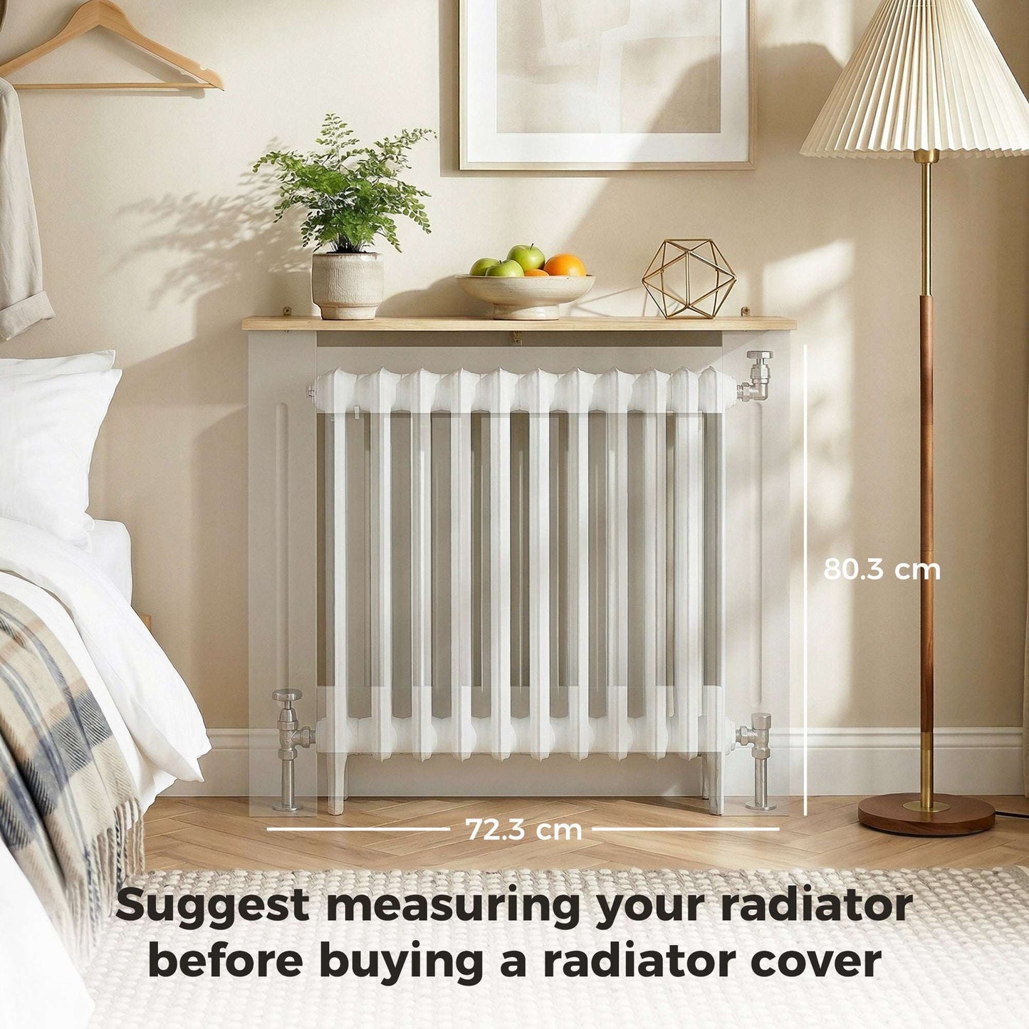 MDF Radiator Cover | Slatted Line Grill Design | Display Top | Wall Mountable | Fittings Included | Lightweight 7kg | 78x19x81cm | Grey