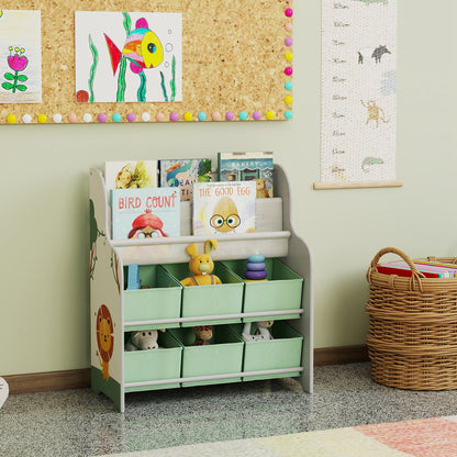 Kids Storage Unit with 6 Fabric Drawers & 2-Tier Sling Book Rack – Star Pattern, Rounded Corners, EN71 Tested, For Bedroom, Playroom & Nursery – Green
